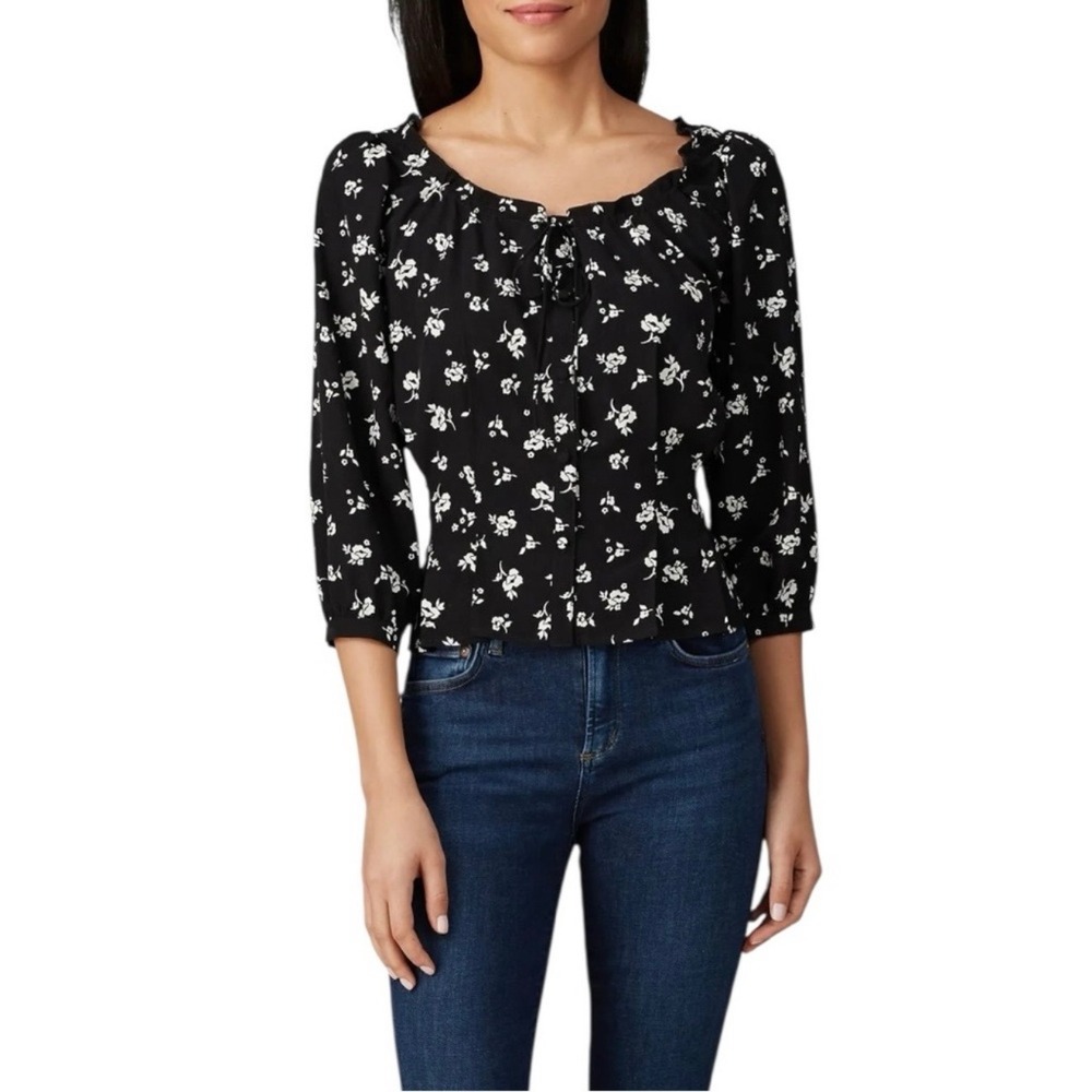Sweet Baby Jamie Black Floral Tie‎ Top Size Large NWT